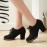 Women's Platform Chunky High Heels, Black Round Toe Micro Suede Lace Up Short Boots, Women's Beer Festival Dress Shoes