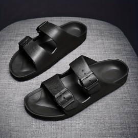 Men's Trendy Lace Free Slide Sandals With Double Adjustable Buckle Straps, Casual Walking Shoes With Straps