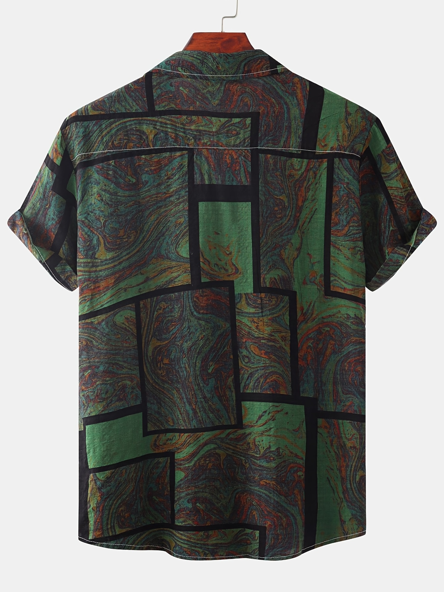 mens casual beach style square graphic non stretch short sleeve cotton t shirt clothes for summer details 9